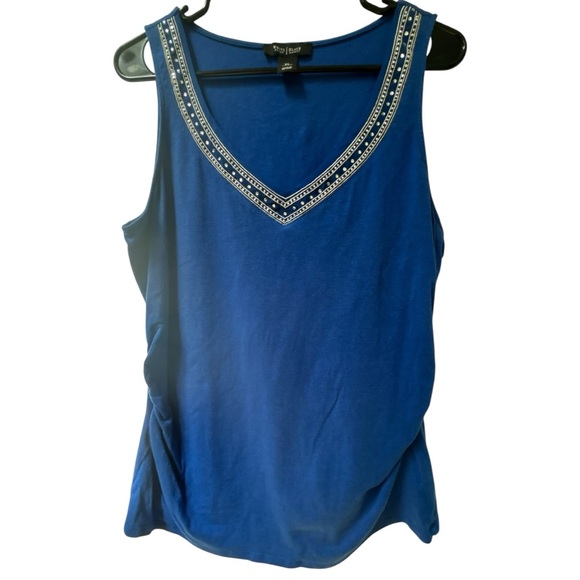 White House Black Market Blue Embellished Tank Top - Picture 1 of 5